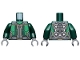 Part No: 973pb4179c01  Name: Torso Armor with Dark Bluish Gray and Green Panels, Gold Accents, Silver Circles on Back Pattern / Dark Green Arms / Dark Bluish Gray Hands
