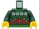 Part No: 973pb4940c01  Name: Torso Knit Fair Isle Holiday Sweater with Green Collar, White Snowflakes and Red Reindeer Pattern (BAM) / Dark Green Arms / Yellow Hands