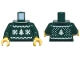 Part No: 973pb5854c01  Name: Torso Knit Fair Isle Holiday Sweater with White and Gold Snowflakes and Christmas Trees Pattern / Dark Green Arms / Yellow Hands