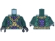 Part No: 973pb6061c01  Name: Torso Robe with Bright Green Trim, Gold Chains and Padlock, Dark Purple Strands, Stylized Scorpion Logo on Back Pattern / Dark Green Arms / Black Hands