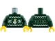 Part No: 973pb6312c01  Name: Torso Knit Fair Isle Holiday Sweater with White Snowflakes and Snowman with Gold Hat and Scarf Pattern / Dark Green Arms / Yellow Hands