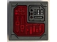 Lot ID: 396497697  Part No: 11203pb096  Name: Tile, Modified 2 x 2 Inverted with Dark Red Control Panel Screen with Lines, Triangles, Sliders, Buttons and Black Outline Pattern (Sticker) - Set 76255