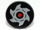 Part No: 14769pb0040  Name: Tile, Round 2 x 2 with Bottom Stud Holder with Red Circle and Silver Saw Blade on Black Background Pattern