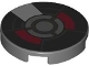 Part No: 14769pb605  Name: Tile, Round 2 x 2 with Bottom Stud Holder with Black, Dark Red and Silver Armor Plates and Circles Pattern