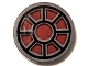 Part No: 14769pb776  Name: Tile, Round 2 x 2 with Bottom Stud Holder with SW Dark Falcon Black Window Frame with Red Panes Pattern (Sticker) - Set 75389