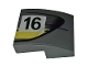 Part No: 15068pb238R  Name: Slope, Curved 2 x 2 x 2/3 with Black Number 16 and Double Yellow Stripes on Dark Bluish Gray Background Pattern Model Right Side (Sticker) - Set 75877