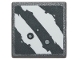 Part No: 15210pb056  Name: Road Sign 2 x 2 Square with Open O Clip with 2 Rugged White Diagonal Stripes and Blaster Marks on Dark Bluish Gray Background Pattern (Sticker) - Set 75254