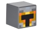 Part No: 19729pb012  Name: Minifigure, Head, Modified Cube with Pixelated Black, Orange, Silver, and Yellow Knight Helmet Pattern (Minecraft Skin)