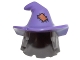 Part No: 20606pb01  Name: Minifigure, Hair Combo, Hair with Hat, Mid-Length Scraggly with Molded Dark Purple Floppy Witch Hat and Printed Orange Patch Pattern