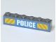 Part No: 3009pb122  Name: Brick 1 x 6 with White 'POLICE' Bold Narrow Font and Yellow Diagonal Stripes on Blue Pattern (Sticker) - Set 7743