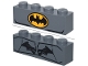 Lego part: Brick 1 x 4 with Bat on Bright Light Orange Oval Batman Logo / Black and Silver with Lines Pattern (BrickHeadz Batman (The Animated Series / The Batman) Chest)