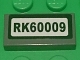 Part No: 3069pb0573  Name: Tile 1 x 2 with 'RK60009' Pattern (Sticker) - Set 60009