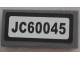 Part No: 3069pb0582  Name: Tile 1 x 2 with Black 'JC60045' Pattern (Sticker) - Set 60045