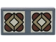 Part No: 3069pb1499  Name: Tile 1 x 2 with 2 Tan Squares with Dark Tan Diamonds and Reddish Brown Semicircles Pattern