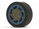Part No: 30838pb01c01  Name: Wheel 11mm D. x 6mm with 7 Slanted Spokes with Blue Rim Edge and Yellow Bolts Pattern with Black Tire 14mm D. x 6mm Solid Smooth (30838pb01 / 50945)