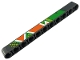 Part No: 32525pb045L  Name: Technic, Liftarm Thick 1 x 11 with Bright Green, Lime, Orange and White Diagonal Stripes, Triangles and Dots Pattern Model Left Side (Sticker) - Set 42129