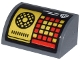 Part No: 37352pb022  Name: Slope, Curved 1 x 2 x 1 with Control Panel with Black Circle, Red and Gold Keypad and White Airport Shuttle Logo 'T' Pattern (Sticker) - Set 80036