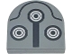 Part No: 5520pb019  Name: Tile, Round 2 x 2 Half Circle Extended with Black Curved Line and 3 Circles with Silver Rings Pattern (BrickHeadz Imperial Remnant Snowtrooper Breathing Mask)