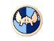 Part No: 59231pb02  Name: Minifigure, Shield Round Flat with Winged Helmet on Dark Blue, Medium Blue Quarters Background Pattern