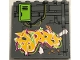 Part No: 59349pb134  Name: Panel 1 x 6 x 5 with Pipes, Lime Door, and Lime, Light Orange and Magenta Graffiti on Brick Wall Pattern (Sticker) - Set 79117