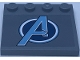 Part No: 6179pb213  Name: Tile, Modified 4 x 4 with Studs on Edge with Metallic Light Blue Avengers Logo Pattern (Sticker) - Set 76131
