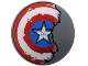Part No: 75902pb34  Name: Minifigure, Shield Circular / Round Convex Face with Red and White Concentric Rings, Star in Blue Circle, Scratches and Damaged Half Pattern (Captain America)