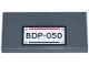 Part No: 87079pb1621 Name: Tile 2 x 4 with White License Plate with Black and Red Lines and 'BDP-050' and Light Bluish Gray Bolts Pattern (Sticker) - Set 910050 Part No: 87079pb1621 Name: Tile 2 x 4 with White License Plate with Black and Red Lines and 'BDP-050' and Light Bluish Gray Bolts Pattern (Sticker) - Set 910050