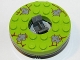 Part No: 92549c06pb01  Name: Turntable 6 x 6 x 1 1/3 Round Base with Lime Top with Dark Bluish Gray Stone Faces on Reddish Brown Cracks Pattern (Ninjago Spinner)