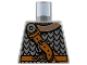 Part No: 973pb0377  Name: Torso Viking Silver Scale Mail Armor, Dark Orange Belt with Copper Buckle, Diagonal Strap Pattern