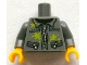 Part No: 973pb1405c01  Name: Torso Silver Zipper and Lime Paint Splotches Pattern / Dark Bluish Gray Arms / Yellow Hands