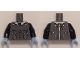 Lot ID: 403123000  Part No: 973pb2021c01  Name: Torso Muscles Outline with Electrodes and Wires, Silver Collar and Zipper on Back Pattern / Black Arms / Bright Light Blue Hands