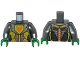 Part No: 973pb2259c01  Name: Torso Nexo Knights Armor with Orange and Gold Circuitry and Lime Emblem with Orange Fox Head Pattern / Flat Silver Arms / Green Hands