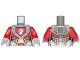 Part No: 973pb2720c01  Name: Torso Nexo Knights Armor with Orange and Gold Circuitry and Emblem with White Dragon Pattern / Red Arms / Light Bluish Gray Hands