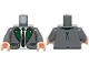 Part No: 973pb6385c01  Name: Torso Suit Jacket Open with Pockets and Gold Buttons, Dark Green Lapels, White Shirt, Black Tie Pattern / Dark Bluish Gray Arms / Light Nougat Hands