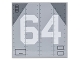 Part No: 10202pb003  Name: Tile 6 x 6 with Bottom Tubes with White '64' on Metal Aircraft Panels with Rivets and Dark Bluish Gray Corners Pattern (Sticker) - Set 76042