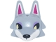 Part No: 107032pb02  Name: Minifigure, Head, Modified Wolf with Pointed Ears with Molded White Face and Printed Magenta Auricles, Bright Light Yellow and Black Eyes, Medium Lavender Eyelids Pattern