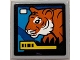 Lego part: Tile, Modified 2 x 2 Inverted with TV Screen with Reddish Orange Tiger on Blue and Dark Azure Background and Yellow Bar Pattern (Sticker) - Set 60440