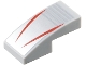 Part No: 11477pb221  Name: Slope, Curved 2 x 1 x 2/3 with 2 Red Stripes on Silver Background with Notches Pattern