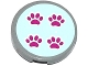 Part No: 14769pb037  Name: Tile, Round 2 x 2 with Bottom Stud Holder with 4 Paw Prints on Light Aqua Background Pattern (Sticker) - Set 41085