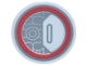 Part No: 14769pb0890  Name: Tile, Round 2 x 2 with Bottom Stud Holder with Dark Bluish Gray and Silver Circuit Board and Slot, Red Circle Pattern
