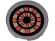 Part No: 14769pb212  Name: Tile, Round 2 x 2 with Bottom Stud Holder with Black, Flat Silver and Orange Nexo Knights Target Pattern (Sticker) - Set 70317