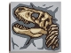 Lego part: Tile 4 x 4 with Dark Brown, Dark Tan and Tan Tyrannosaurus rex Skull Fossil on Jagged Dark Bluish Gray Background Pattern