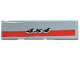 Lego part: Tile 1 x 4 with Black '4x4' and Red Stripe Pattern  (Sticker) - Set 60240