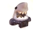 Part No: 25113pb02  Name: Minifigure, Headgear Mask Shark Head with Open Mouth with White Teeth, Black Eyes, Pearl Dark Gray Shoulder Pads and Front Panel and Battery Pattern