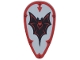 Part No: 2586pb011  Name: Minifigure, Shield Ovoid with Black and Red Bat and Border with Arrow and Rivets Pattern