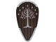 Part No: 2586pb014  Name: Minifigure, Shield Oval with Silver Stars and Tree (White Tree of Gondor) on Dark Brown Wooden Background Pattern