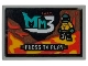 Part No: 26603pb590  Name: Tile 2 x 3 with 'MM3', 'PRESS TO PLAY' and Video Game Minifigure with Red and Bright Light Orange Lava Background Pattern (Sticker) - Set 76451