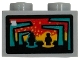 Part No: 3004pb368  Name: Brick 1 x 2 with TV Screen with Video Game Characters and Dark Turquoise Columns on Red and Bright Light Orange Lava Background Pattern (Sticker) - Set 76451