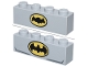 Lego part: Brick 1 x 4 with Yellow and Black Batman Bat Logo Small / Large with Dark Bluish Gray Lines Pattern (BrickHeadz Batman (Classic TV Series / Bronze Age) Chest)