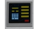 Part No: 3068pb0647R  Name: Tile 2 x 2 with Yellow Bars, Red Button, Bright Light Blue Keypad Pattern Model Right Side (Sticker) - Set 6860